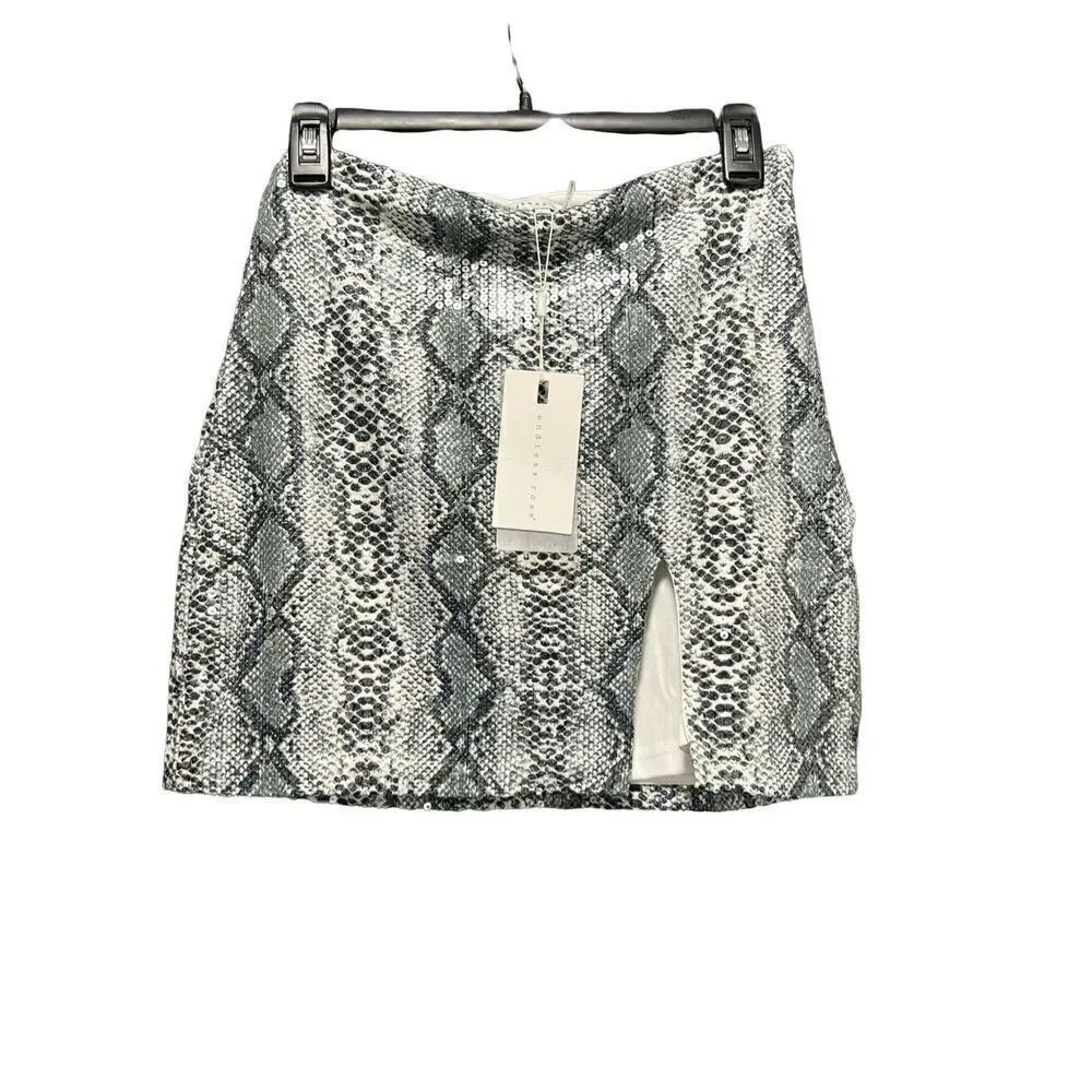 Anthropologie endless rose snakeskin sequin cami mini skirt set size small